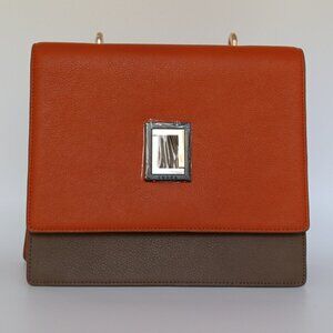 Marianna Satchel Orange/Taupe Leather Handbag Luana Italy NWT